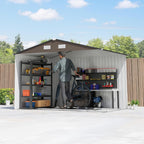 Outsunny Caseta de Jardín Exterior, 5 m² 277x195x192 cm, Cobertizo de Jardín Exterior Metálico con 2 Puertas Correderas, Base Refuerzo (Suelo NO Incluido) y 4 Ventanas, Marrón