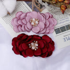 Layered Fabric Flower with Pearl Brooch Center - Beige 8.5CM