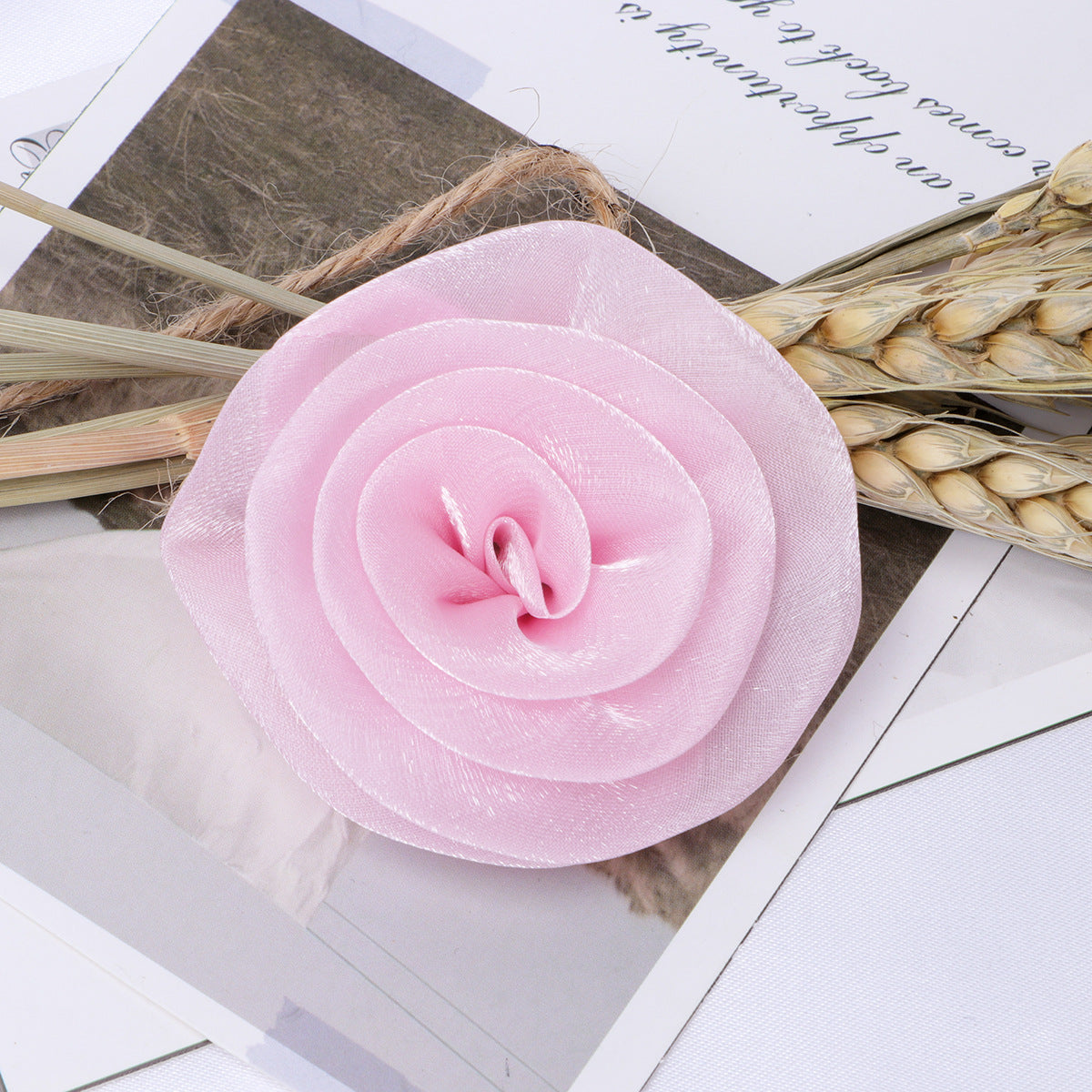 Glossy Rolled Rose Fabric Flower Applique - Black 5CM