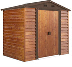Outsunny Caseta de Jardín Exterior 3 m² 235,7x152x208,7 cm Cobertizo de Jardín Exterior Metálica con 2 Puertas Corredizas y 4 Ventanas para Almacenamiento de Herramientas Efecto Madera Natural y Café