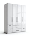 Armarios de cuatro puertas 180x60x200 cm madera MDF blanco con 4 puertas y 6 cajones - diseño moderno