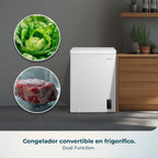 Cecotec Congelador Horizontal 143L Bolero CoolMarket Chest 143P White E. Cesta con Asas, Control Electrónico LED, UltraContact D-Cool, Dual Function, Puerta ZeroG (80º-30º), Fast Freezing, Compacto
