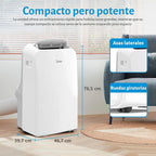 MIDEA Pingüino Aire Acondicionado Portátil 3 en 1 | 3000 Frigorías / 12000 BTU | Air conditioner Silencioso 43m2 - Deshumidificador Ventilador Climatizador 3500 W - 4 modalidades con kit de ventana