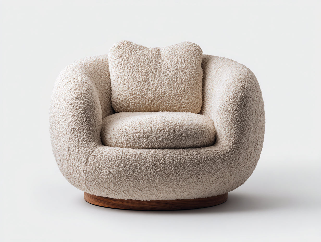 Sillones relax tapizado en tela bouclé con base giratoria 90x85x75 cm - beige - diseño moderno para salón