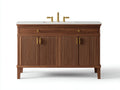 Lavabo con mueble 122x54x87 cm - madera nogal y encimera blanca - puertas acanaladas