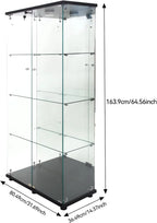 Vitrina Cristal Expositora con Luz, Puerta Cerradura, 4 estantes - Grande Vitrina de Colecciones,Vitrina de pie para Sala Oficina(Espalda Espejo)