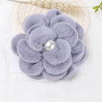 Plush Velvet Camellia Fabric Flower with Pearl - Product Detail Photo 1
