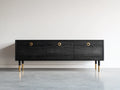 Mueble recibidor madera 160x40x65 cm negro y dorado - diseño moderno con puertas