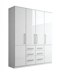 Armarios de cuatro puertas madera 180x50x200 cm color blanco con cajones diseño moderno