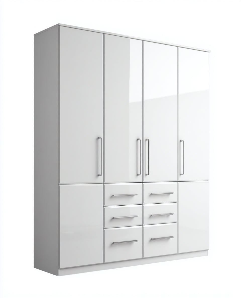 Armarios de cuatro puertas madera 180x50x200 cm color blanco con cajones diseño moderno