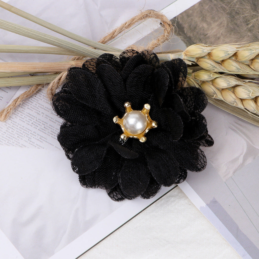 Lace Mesh Fabric Flower with Pearl Center - Product Detail Photo 4