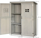 Outsunny Cobertizo de Madera Caseta Exterior Armario Herramientas de Jardinería Doble Puertas Techo Impermeable Compartimientos de Diferentes Tamaños 127.5x50x164cm Madera Maciza