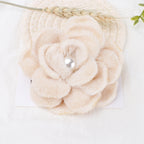 Plush Velvet Camellia Fabric Flower with Pearl - Black 10CM