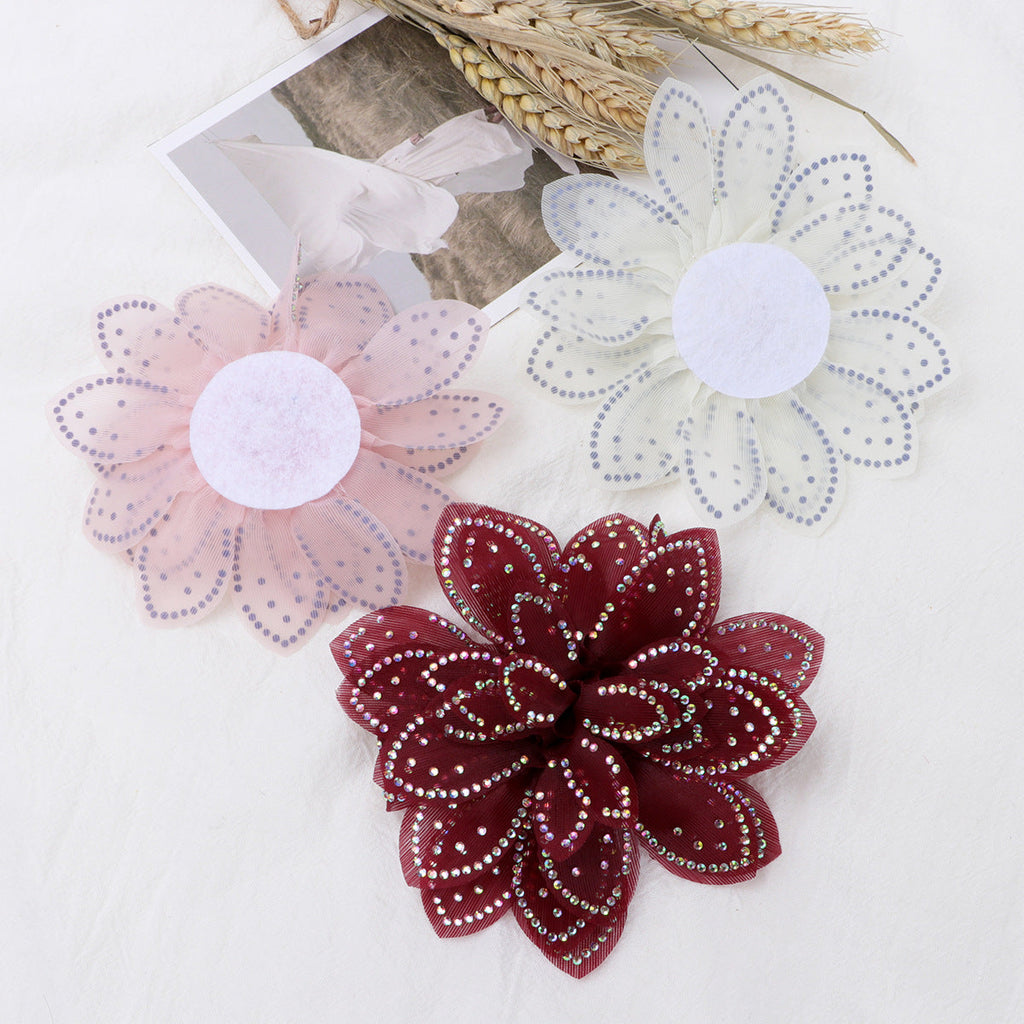 Sparkly Rhinestone Camellia Fabric Flower Applique - Blue 11CM