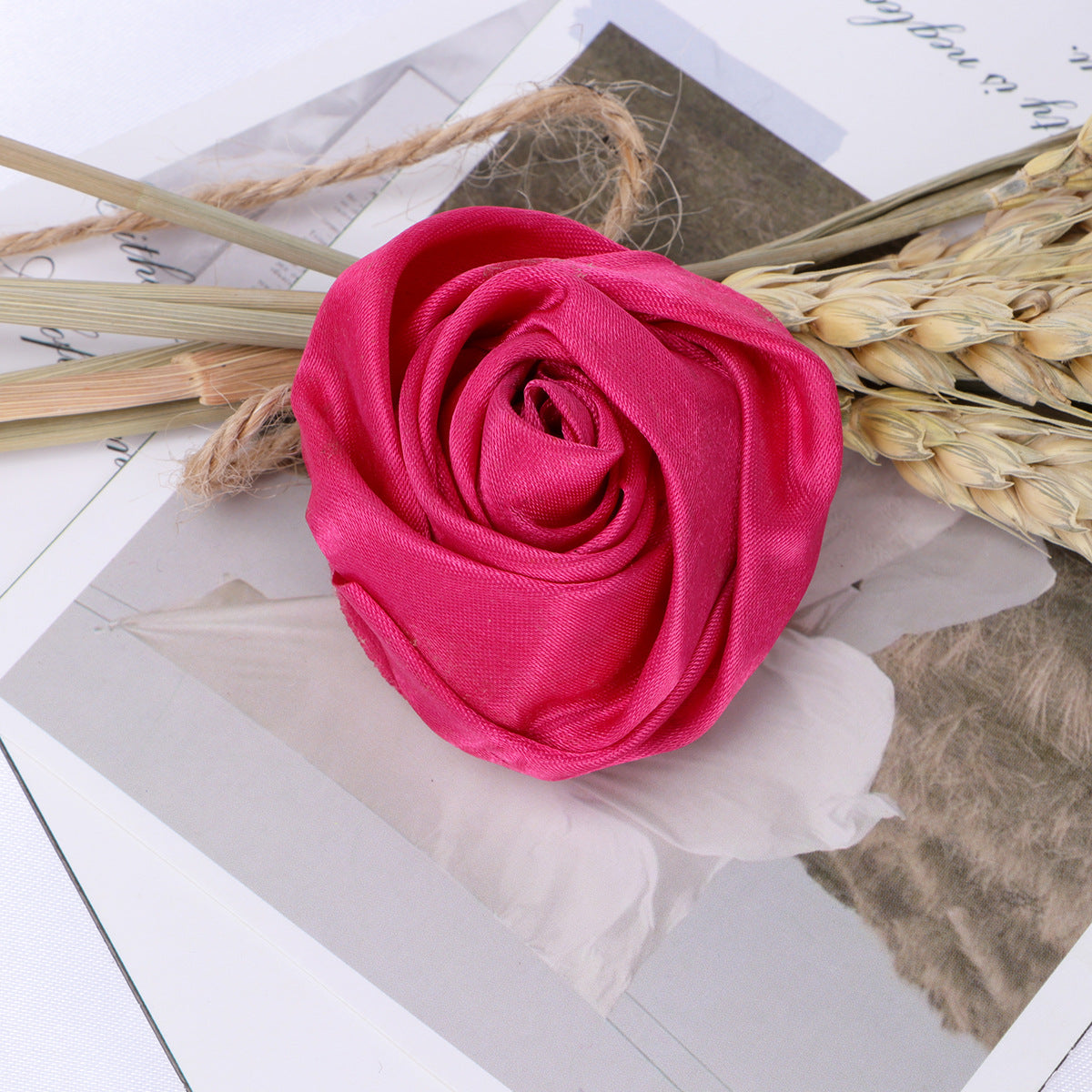 Satin Rolled Rose Fabric Flower Applique - Gray 4.5CM