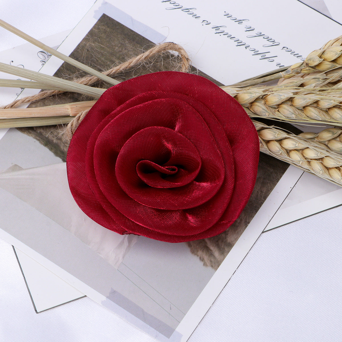 Glossy Rolled Rose Fabric Flower Applique - Yellow 5CM