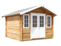 Caseta de jardín madera maciza 260x200x220 cm madera blanco con puertas dobles y ventanas para exterior estilo natural