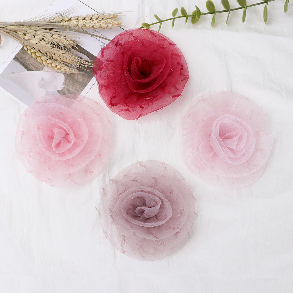 Organza Rolled Rose Fabric Flower Applique - Purple 11CM
