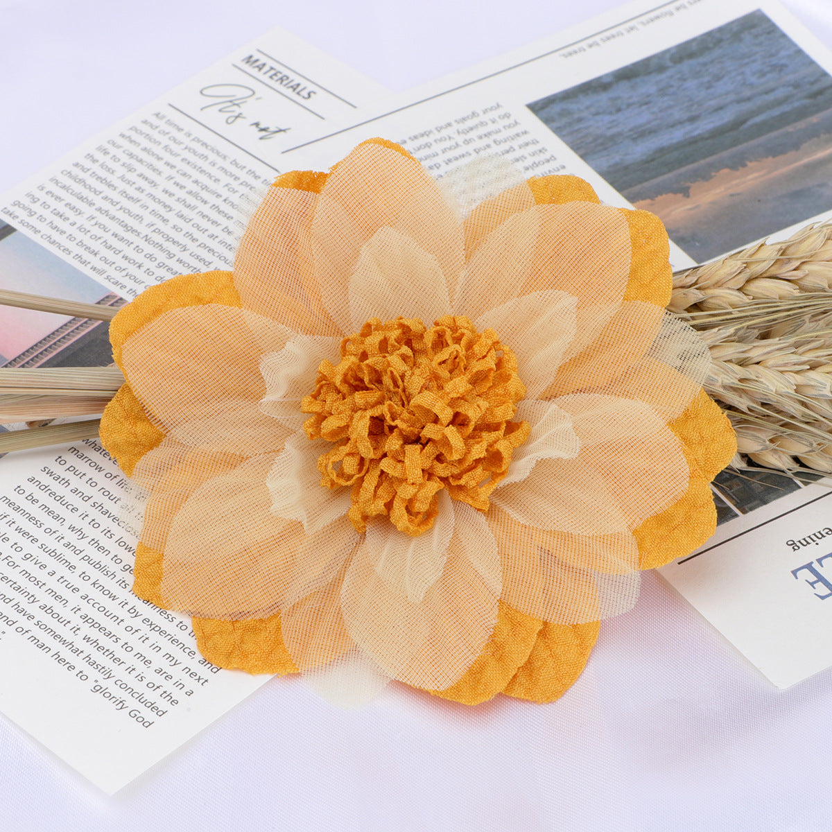Layered Dahlia Fabric Flower with Fringe Center - Product Detail Photo 2