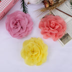 Chiffon Multi Layer Rose Fabric Flower Applique - Yellow 8CM