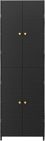 Armario de almacenaje de jardín ratán PE Negro arcones para Jardin Exterior 59x40x180 cm