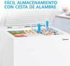 MIDEA Arcon Congelador Pequeño Horizontal de 99L, Motor Inverter, Control Electrónico de Temperatura, Tecnologia D-TYPE Tube, Cestas con Asa, Easy Move, Silencioso 39dBA, Bajo Consumo, Blanco