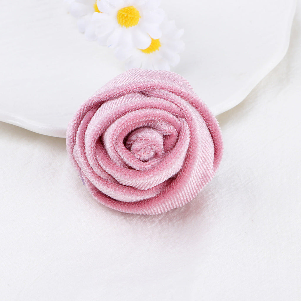 Velvet Rolled Rose Fabric Flower Applique - Wine Red 5CM