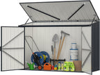 GOPLUS 1,9 m³ Caseta de Jardín de Acero Galvanizado, 193 x 86 x 127 cm, Cobertizo Exterior con Doble Puerta con Cerraduras, Palanca Hidráulica, Casa para Herramientas, Bicicletas, Cubos de Basura