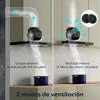 CIARRA CBCB6909A Campana Extractora Telescópica Negra Cocina 60 cm 600 m³ / h Clase A+ 3 Niveles Control Táctil Iluminación LED Filtro de Carbón CBCF055