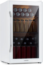 Klarstein Mini Kühlschrank mit Glastür für Zimmer, Getrnkekühlschrank mit Verstellbaren Ablagen, Kleiner 80 Liter, Indoor/Outdoor Kühlschrank Leise