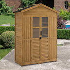 M MCombo Armario de Jardín de Madera Resistente a la Intemperie, Cobertizo de Herramientas al Aire Libre a Prueba de Agua, 74×143×200 cm (Naturaleza)
