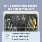 Candy CP 6E51LW Lavavajillas Pequeño y Compacto, 6 Servicios, Digital, 51DBA, 5 Ciclos, Media Carga, Inicio Diferido 3-6-9 horas, Indicador Sal y Abrillantador, Indicador Fin de Ciclo, Blanco