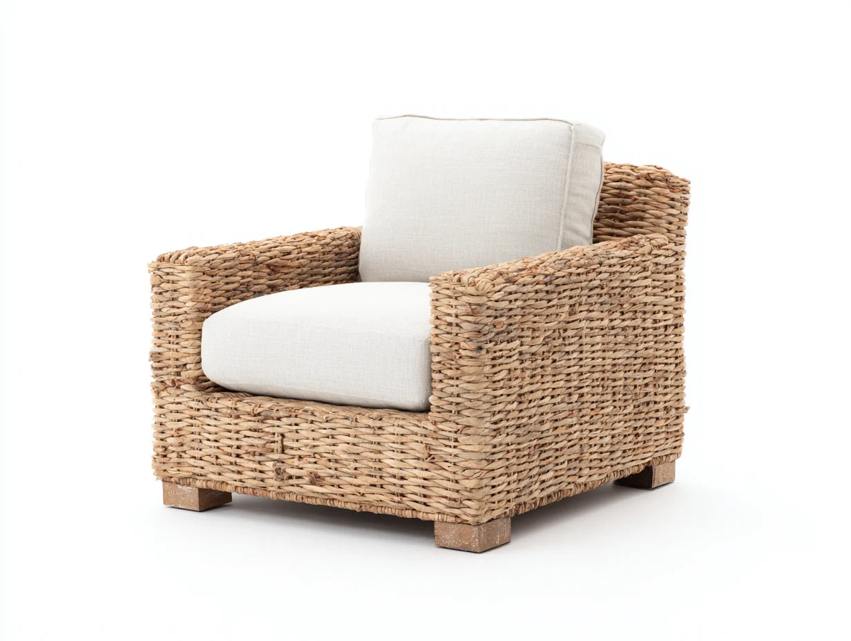 Sillones de ratán trenzado natural 96x90x78 cm - Natural-Beige - Diseño bajo para salón o terraza cubierta