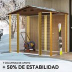 Outsunny Caseta de Jardín Exterior 3 m² 235,7x152x208,7 cm Cobertizo de Jardín Exterior Metálica con 2 Puertas Corredizas y 4 Ventanas para Almacenamiento de Herramientas Efecto Madera Natural y Café