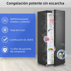 CHiQ Congelador Vertical No frost 166L,FSD166NE4E, Cajones XL, Control de Temperatura Electrónico, Puertas Reversibles, Silencioso, Ice Box, Color Inox Negro, Clase Energética E