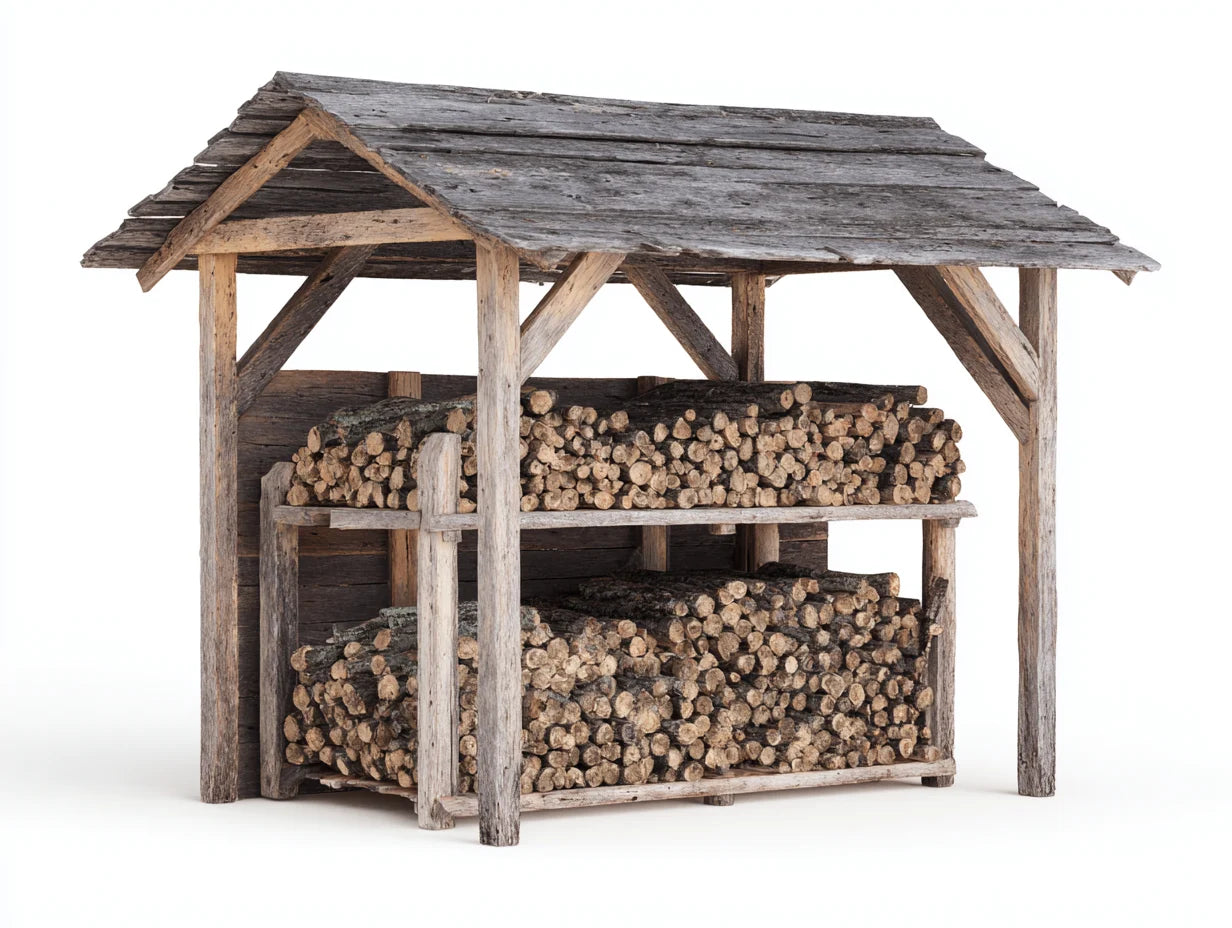 Leñero de jardín de madera 180x65x150 cm - gris envejecido y madera natural - diseño rústico con tejado