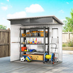Outsunny Caseta de Jardín Exterior, 2,55 m² 221x133x190 cm, Cobertizo de Jardín Exterior Metálico con Ventana, Puerta con Cerradura y Ventilaciones, para Almacenamiento de Herramientas, Gris Oscuro