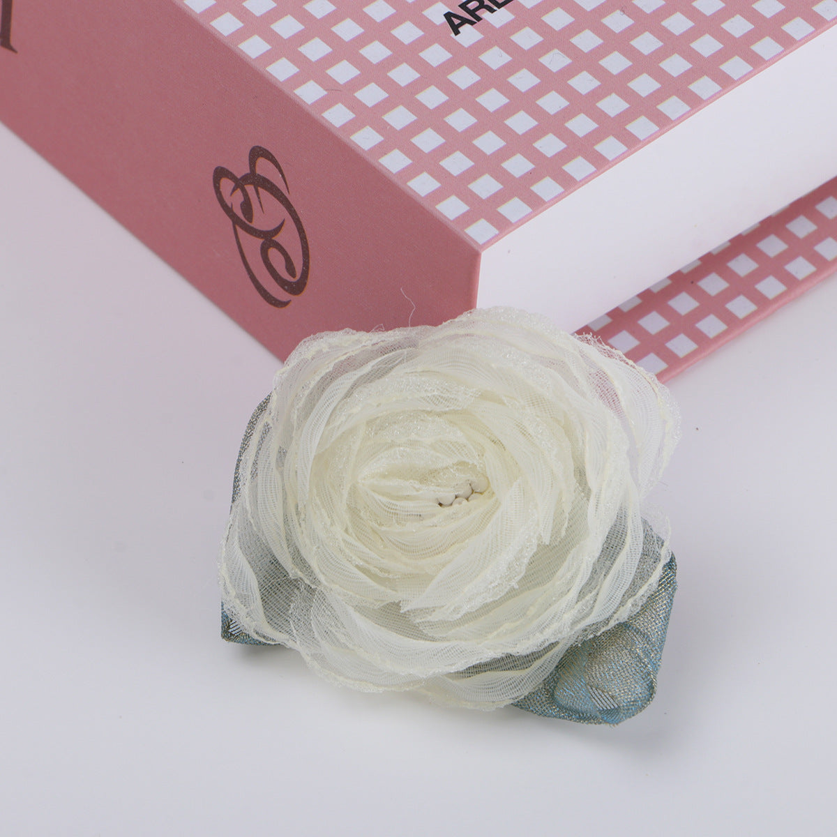 Organza Rose Fabric Flower with Leaf Accent - Purple 5.5CM