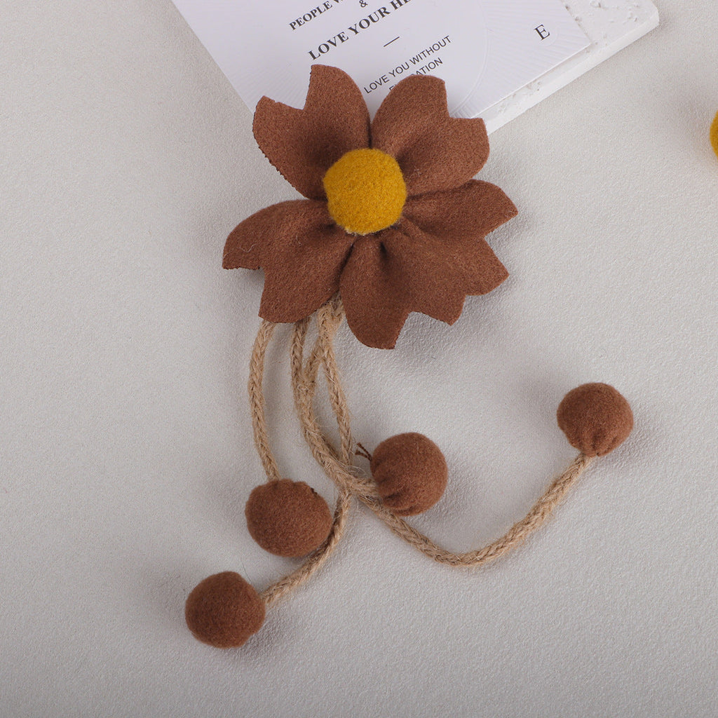 Tassel Daisy Fabric Flower with Pom Charms - Red