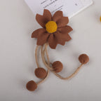 Tassel Daisy Fabric Flower with Pom Charms - Red