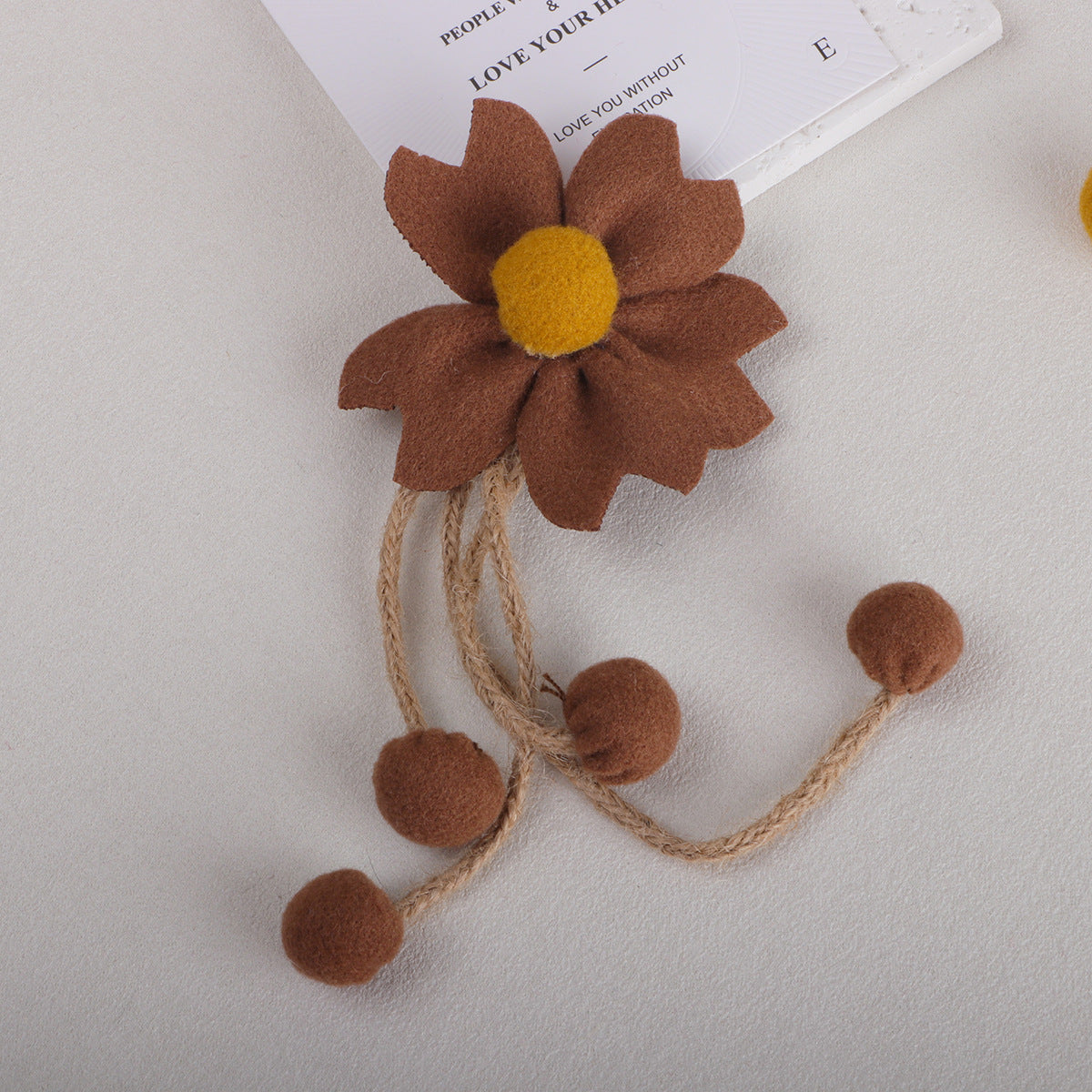 Tassel Daisy Fabric Flower with Pom Charms - Red