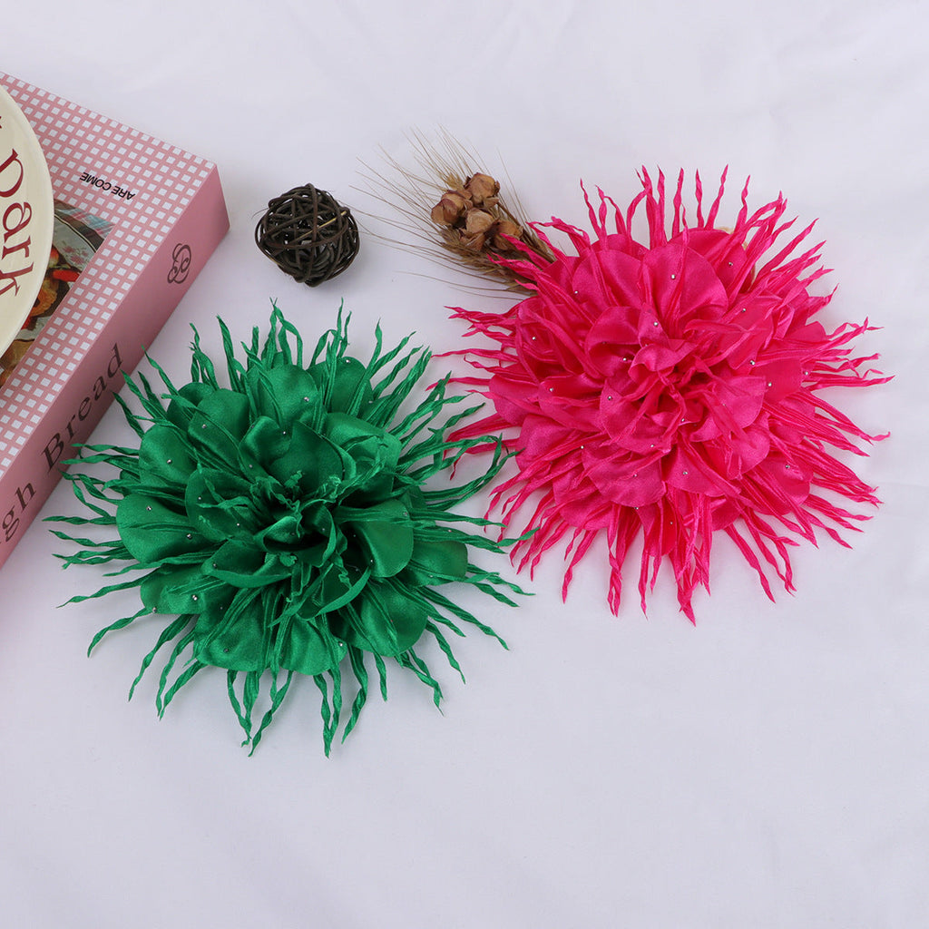 Spike Petal Pom Fabric Flower with Beads - Turmeric 18CM