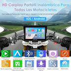 CARPURIDE W702S Pro Motocicleta CarPlay Pantalla con BM05 Soporte para Conectar y Usar, Inalámbrico CarPlay y Android Auto, 7" Impermeable Táctilpantalla, Dual Bluetooth, Control con Cable, Brújula.