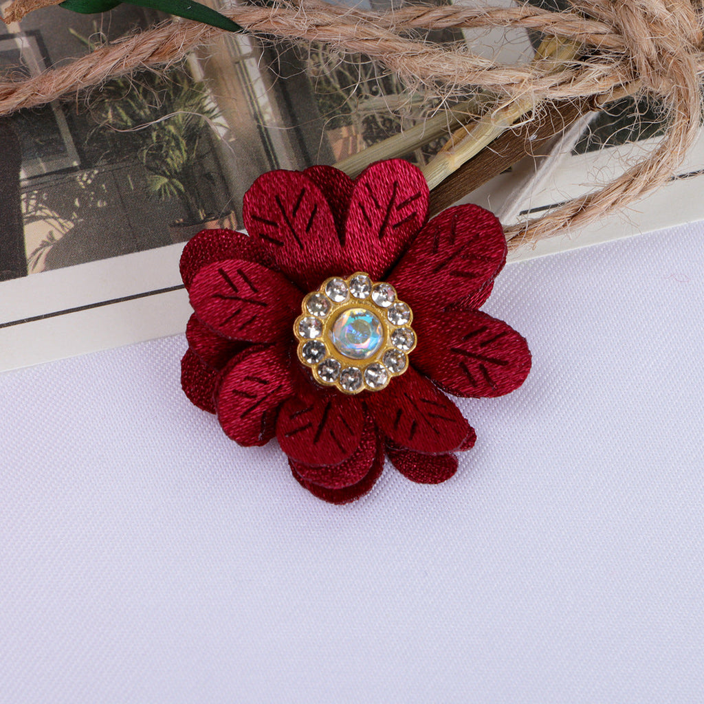 Leaf Petal Fabric Flower with Rhinestone Center - Product Detail Photo 4