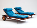 Tumbonas madera 195x72x88 cm - marrón-azul - diseño reclinable con ruedas