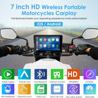 Carpuride W702 Pro Motocicleta Pantalla Carplay con Intercomunicador Función, Inalámbrico CarPlay y Android Auto, Portátil 7 Pulgadas Impermeable Pantalla Táctil, Dual Bluetooth, Navegación, Brújula.