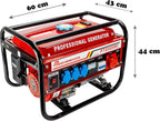 Generador de corriente con gasolina | Accesorios incluidos | Grupo electrógeno silencioso | 5 enchufes 3 x 230 V / 1 x 400 V / 1 x 12 V | 6,5 CV