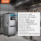 VEVOR Máquina de Helados Comercial 21-31 L/h 1500 W 3 Sabores Máquina para Hacer Helados 2 Tolvas de 5,5 L Independiente Pre-Refrigeración Limpieza Automática para Restaurante Bar Mercado Tienda