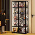 Vitrina Puerta de acrílico, Vitrina con 5 estantes, Organizador de Juguetes colección, estantería Dormitorio, rincón de Lectura, niños, bambú (Doble Apertura Negra)