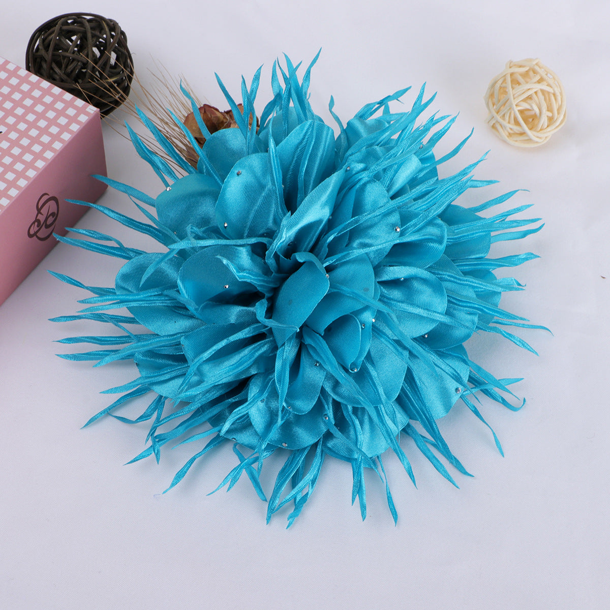 Spike Petal Pom Fabric Flower with Beads - Product Detail Photo 1